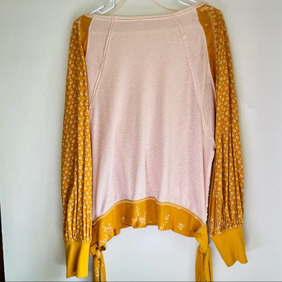 Free People Auxton Thermal Textured Flowy Loose Tie Belt Waist Pink Orange Top - Picture 2 of 5